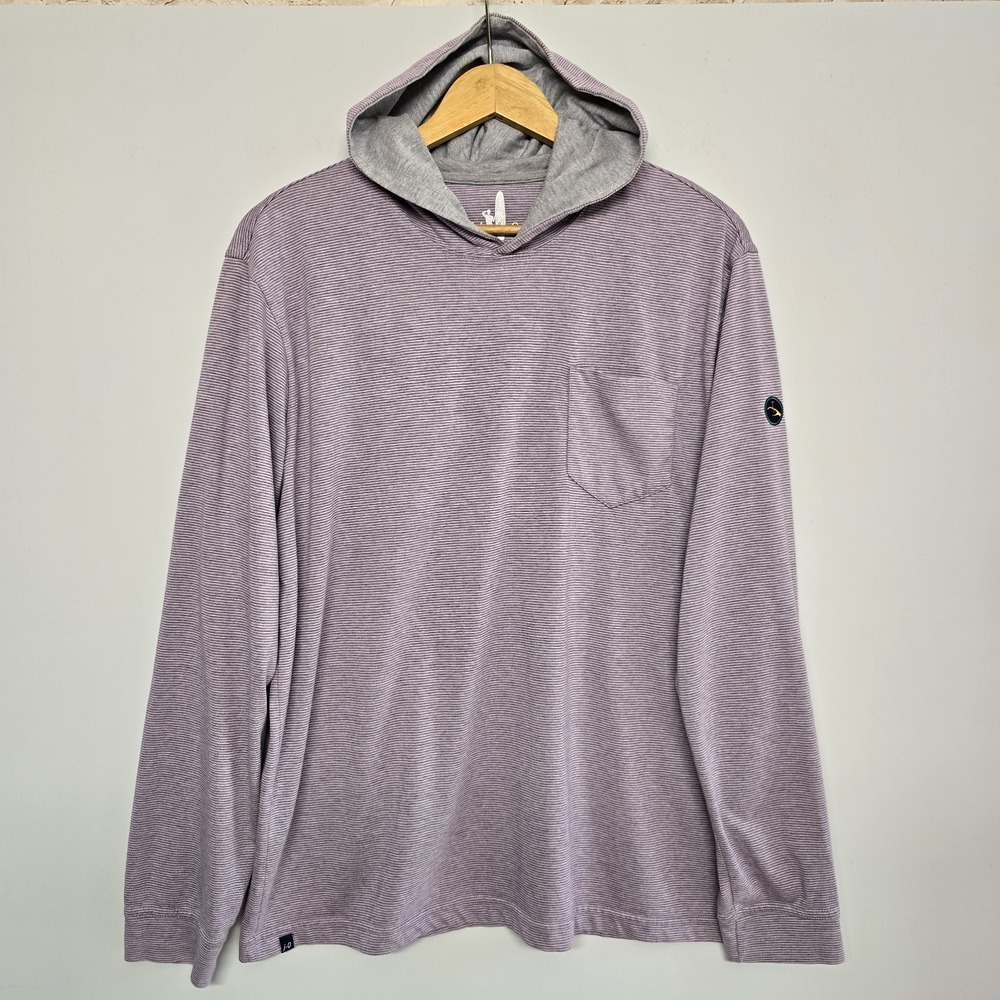 Johnnie-O Gunnar Striped Hooded T-Shirt Purple Stripe Long Sleeve Golf Size L